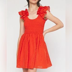 Entro Red Shadowgrid Round Neck Mini Dress, Size M